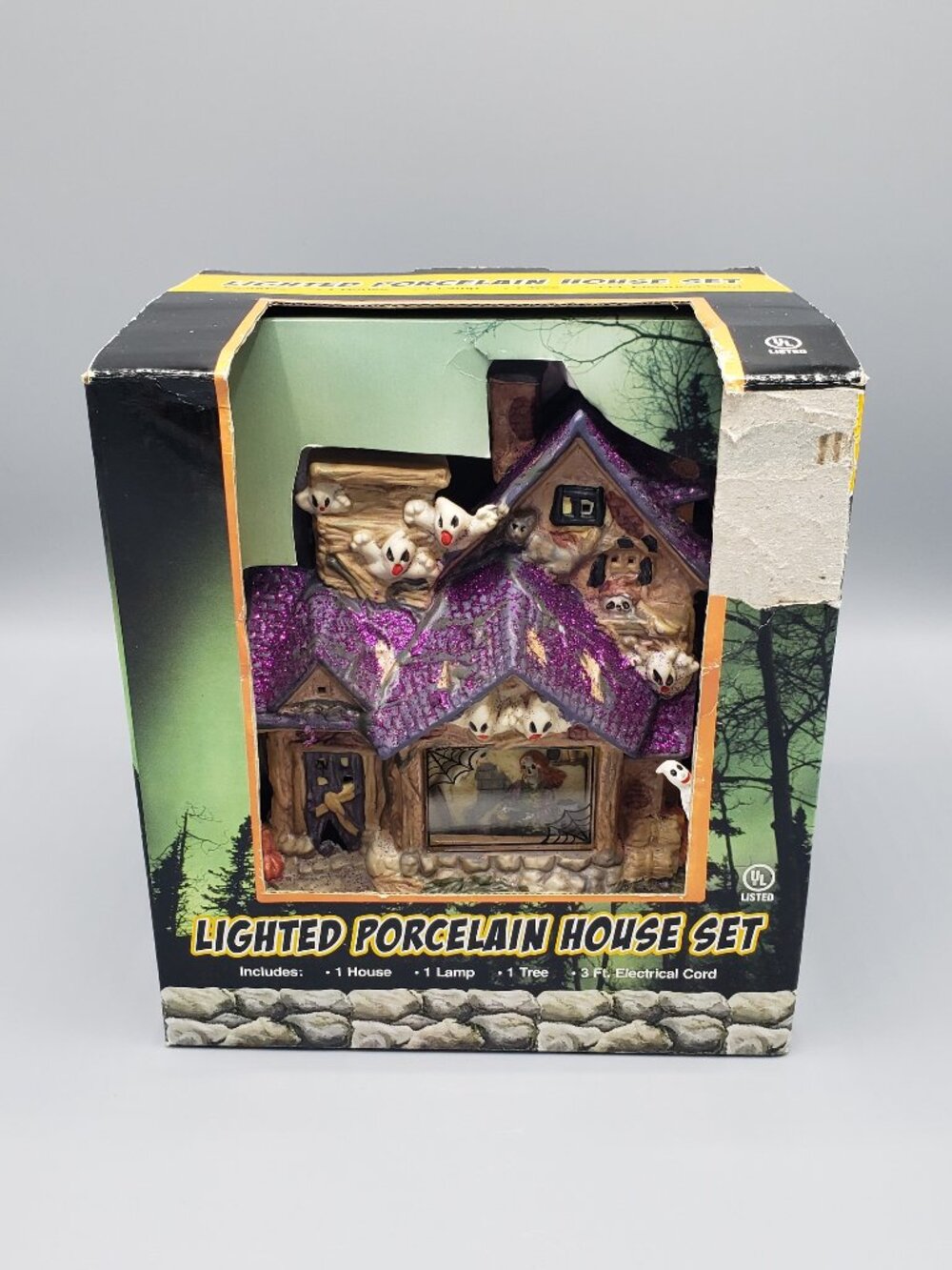 NEW Lighted Porcelain House Set Accessories Halloween Light Decor Ghost Electric
